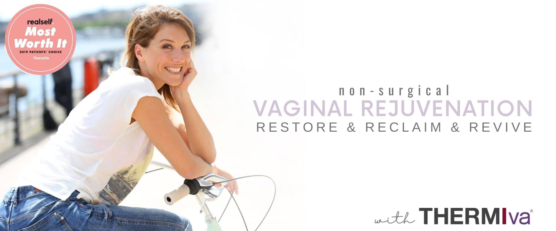 Woman smiling after successful Vaginal Rejuvenation with ThermiVa at Women's Health New England in Middleboro, MA.